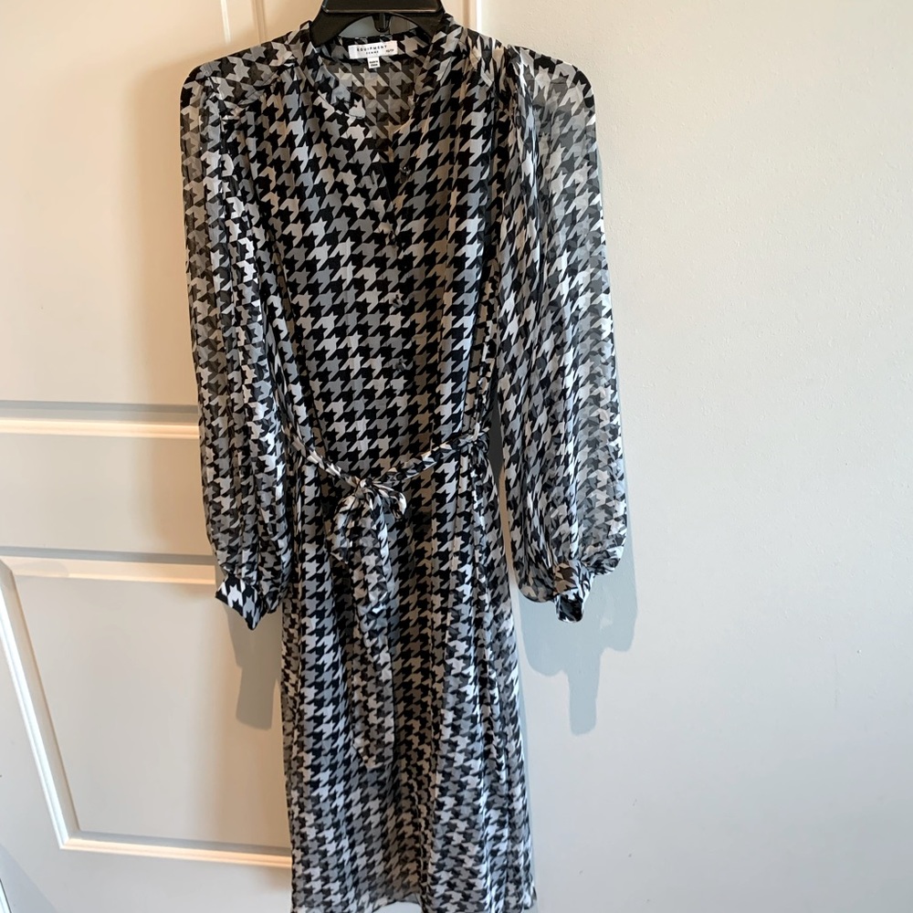 Equipment 100% silk shirt midi dress with ballon sleeves